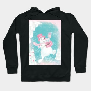 Cute Christmas Snowman Pink and Mint Hoodie